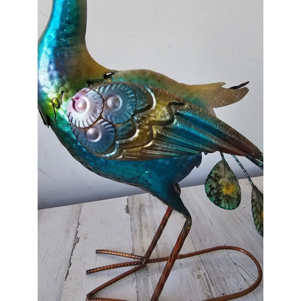 Metal peacock bird lawn decor large life size colorful blue unique large peacock